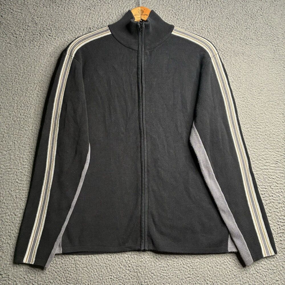 Vintage Y2K GAP Black Full Zip Stripe Sweater Size Small Cotton Cyber Grunge
